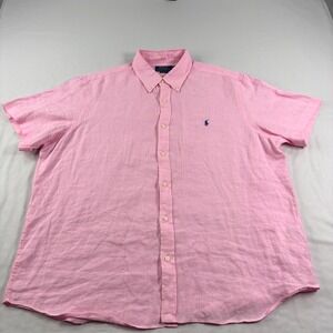 Polo Ralph Lauren Linen Shirt Mens XL Pink Classic Fit Button Up Beach Preppy